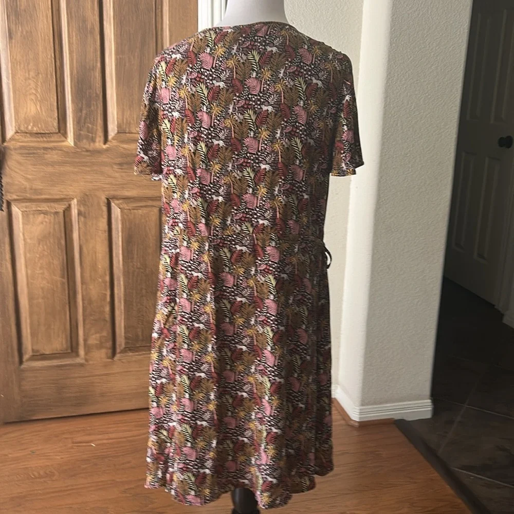 Ann Taylor LOFT Paradise Lost Jungle Safari Dress Pintuck Size Large Brown Pink - Picture 10 of 13